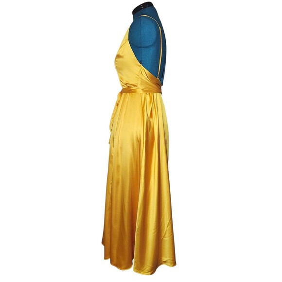 Lulus Always Audacious Marigold Yellow Satin Tie-Back Wrap Around Midi Dress XL - Picture 4 of 7